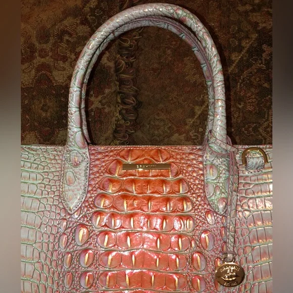 NWT-Brahmin-Caroline Satchel-Flirty Ombré Melbourne-Croc Embossed Leather-$345 - Picture 3 of 14